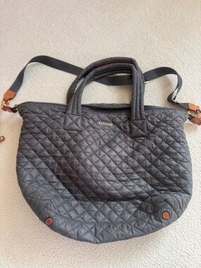 MZ Wallace Quilted Charcoal Gray Tote with Detachable Strap